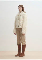 "Rachel" sfumato two-tone shearling fur lapel fur coat