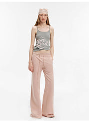 "American High Street" air-spun OE cotton fashionable low-rise fit wide waist drawstring flared pants