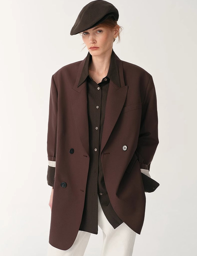 Women's high-density fine silk wool peaked lapel suit jacket