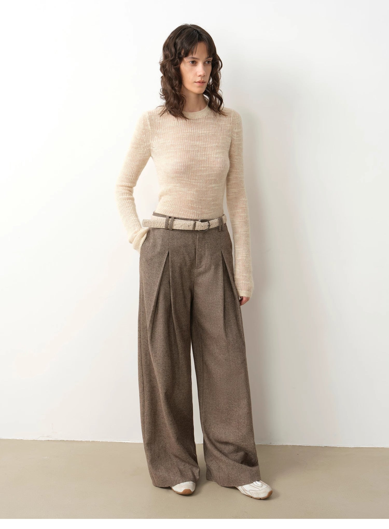 "City Stroll" casual and relaxed wool-blend double-pleated straight draped wide-leg casual trousers for autumn