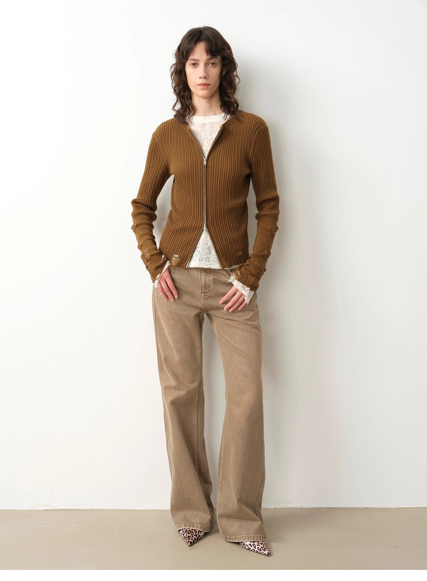 "Pure Flared" Japanese imported fabric Vintage retro washed loose flared jeans for women