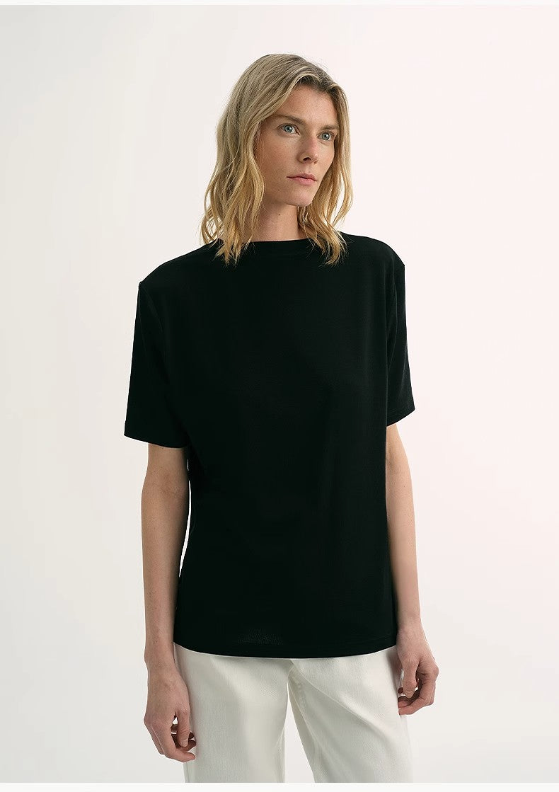 "Soft Cloud" 15.5mm cashmere loose and comfortable round neck versatile short-sleeved T-shirt for women