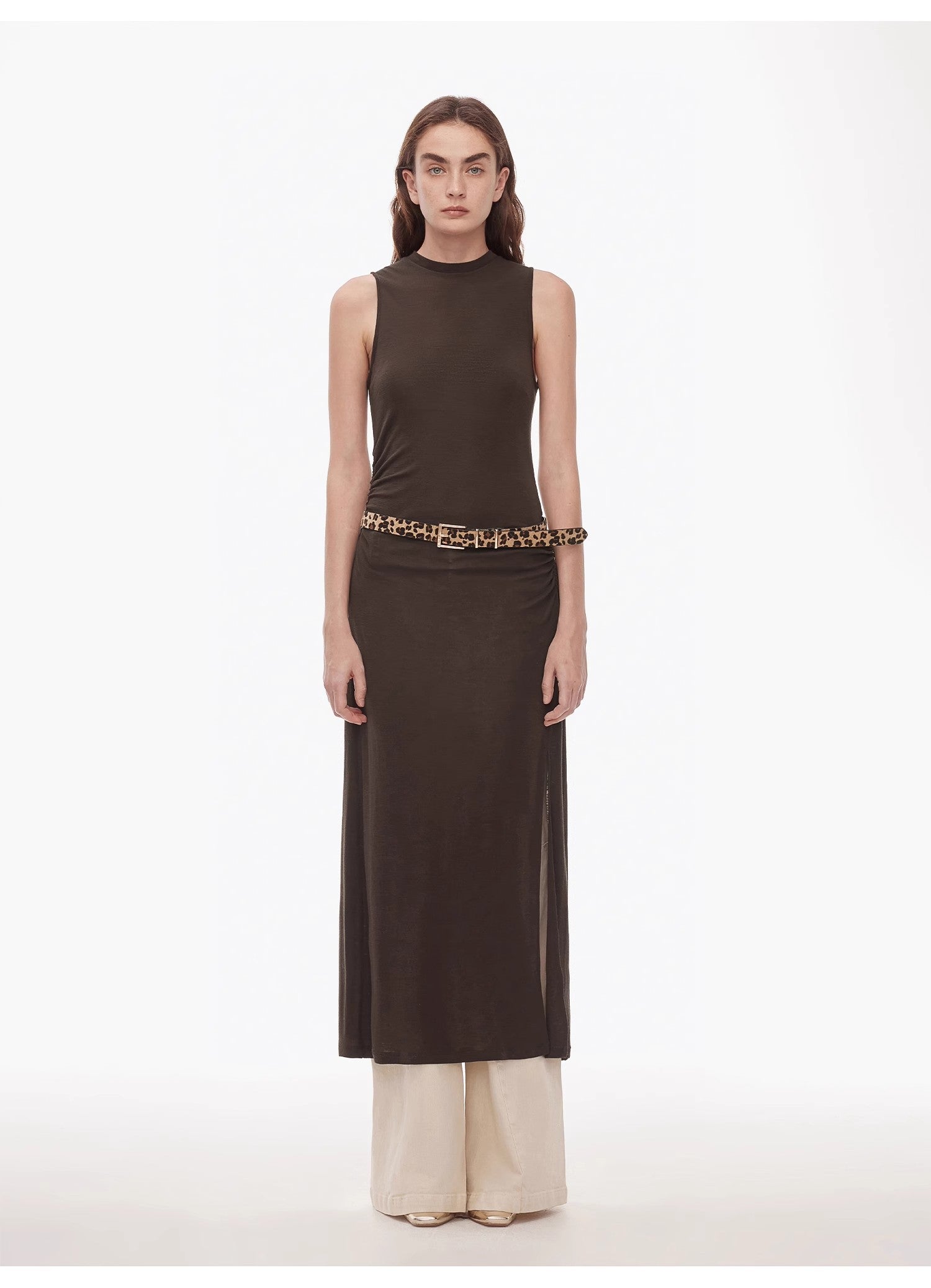 "Half Summer Ball" Fine Wool Blend Sleeveless Slit Long Knit Dress