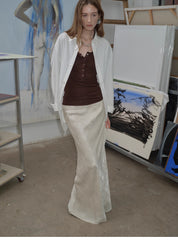 Loose casual standing straight silhouette deconstructed waist shirt “Moonlight Vermilion”