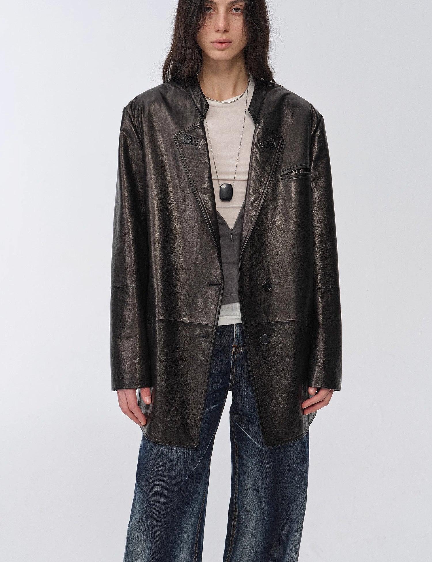 waxy goatskin leather mid-length suit jacket "Bavaria"