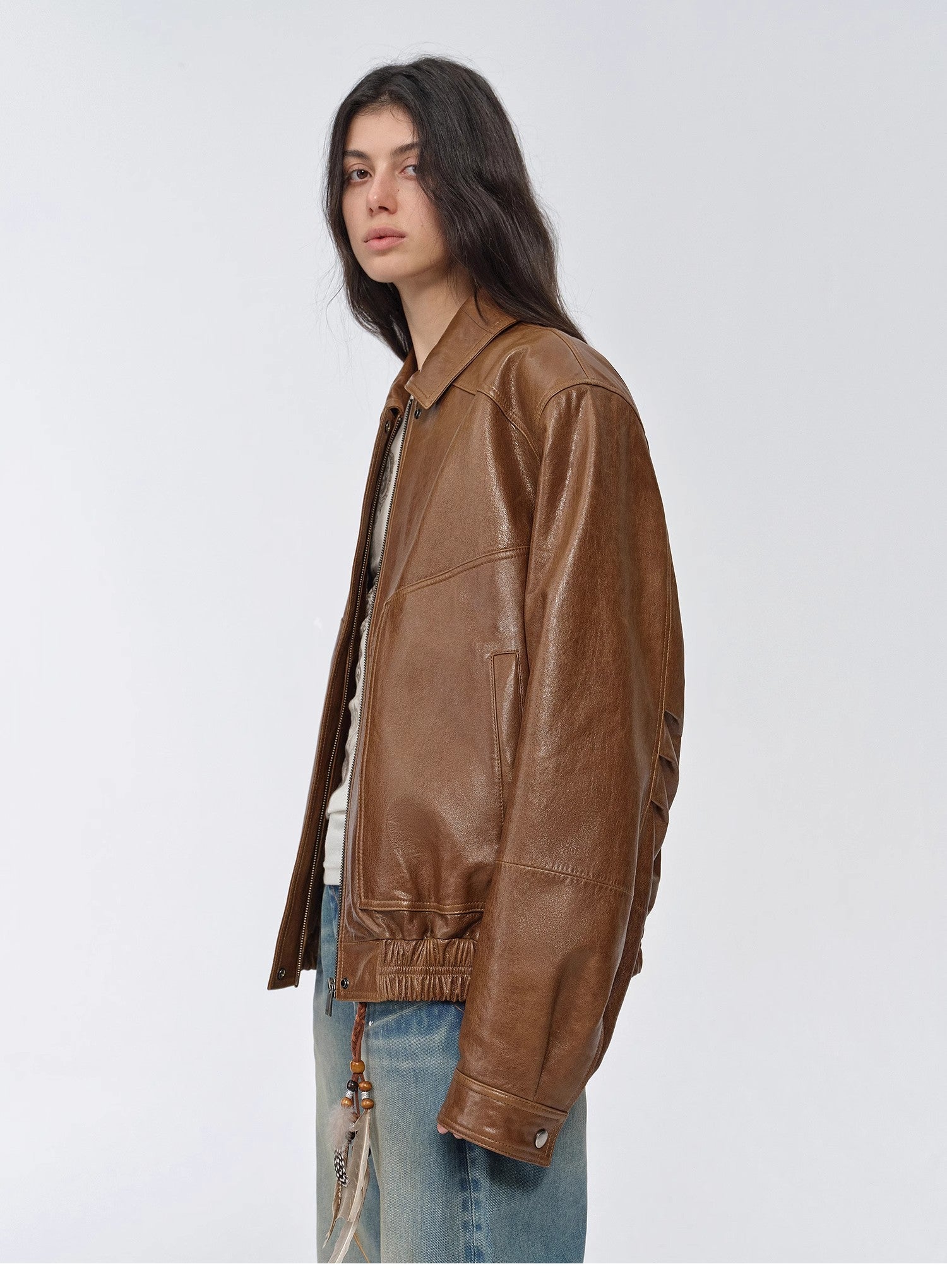 "Fashionable Luke" imported waxed sheepskin leather retro work jacket coat for women