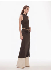 "Half Summer Ball" Fine Wool Blend Sleeveless Slit Long Knit Dress