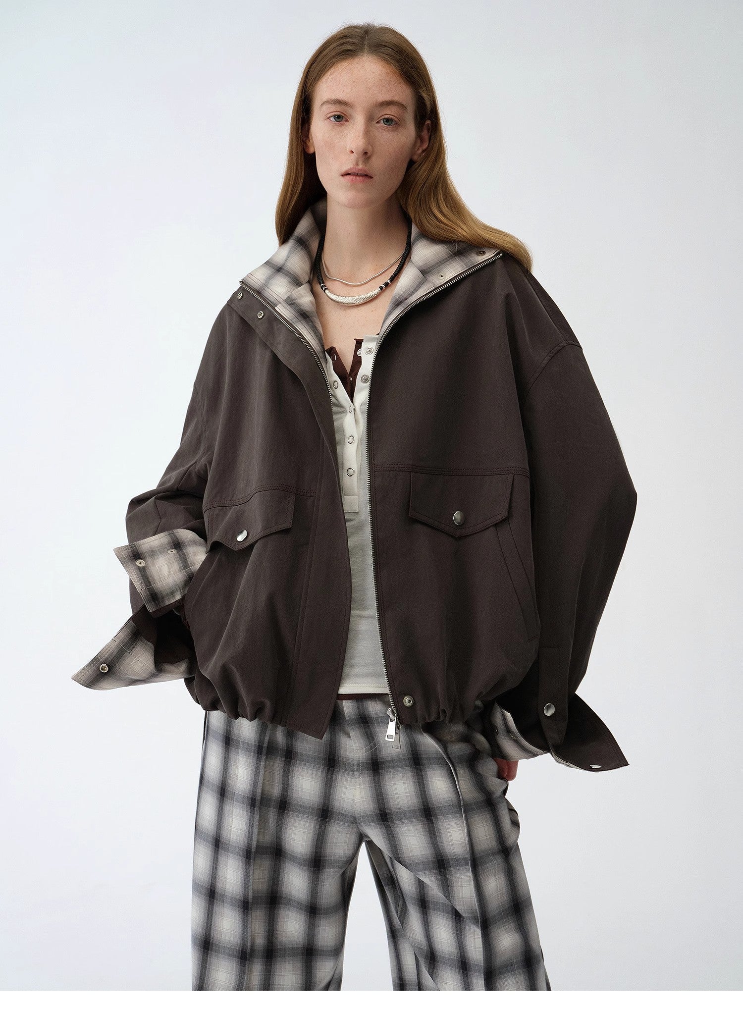 "Monsoon Climate" retro plaid stitching cotton fabric silhouette spring new short jacket for women