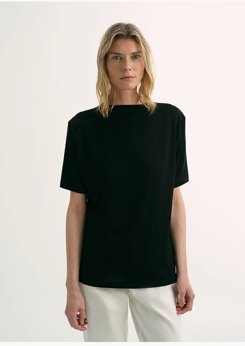 "Soft Cloud" 15.5mm cashmere loose and comfortable round neck versatile short-sleeved T-shirt for women