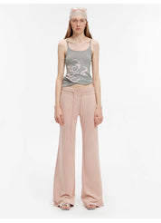 "American High Street" air-spun OE cotton fashionable low-rise fit wide waist drawstring flared pants