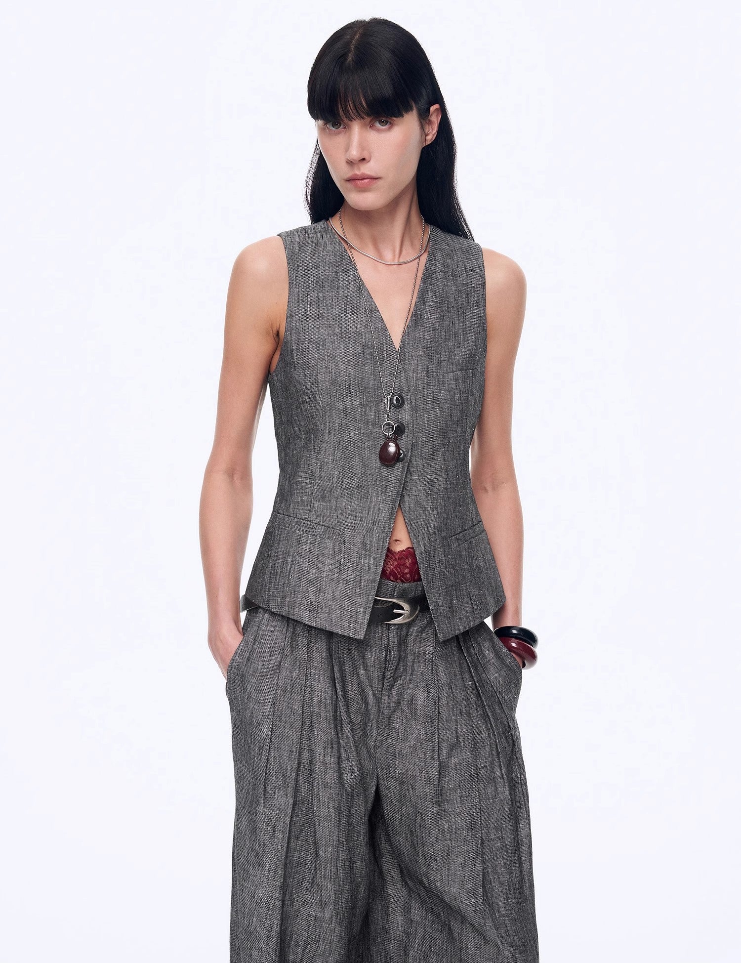 Linen draped vest and straight trousers suit"Old Money Space"