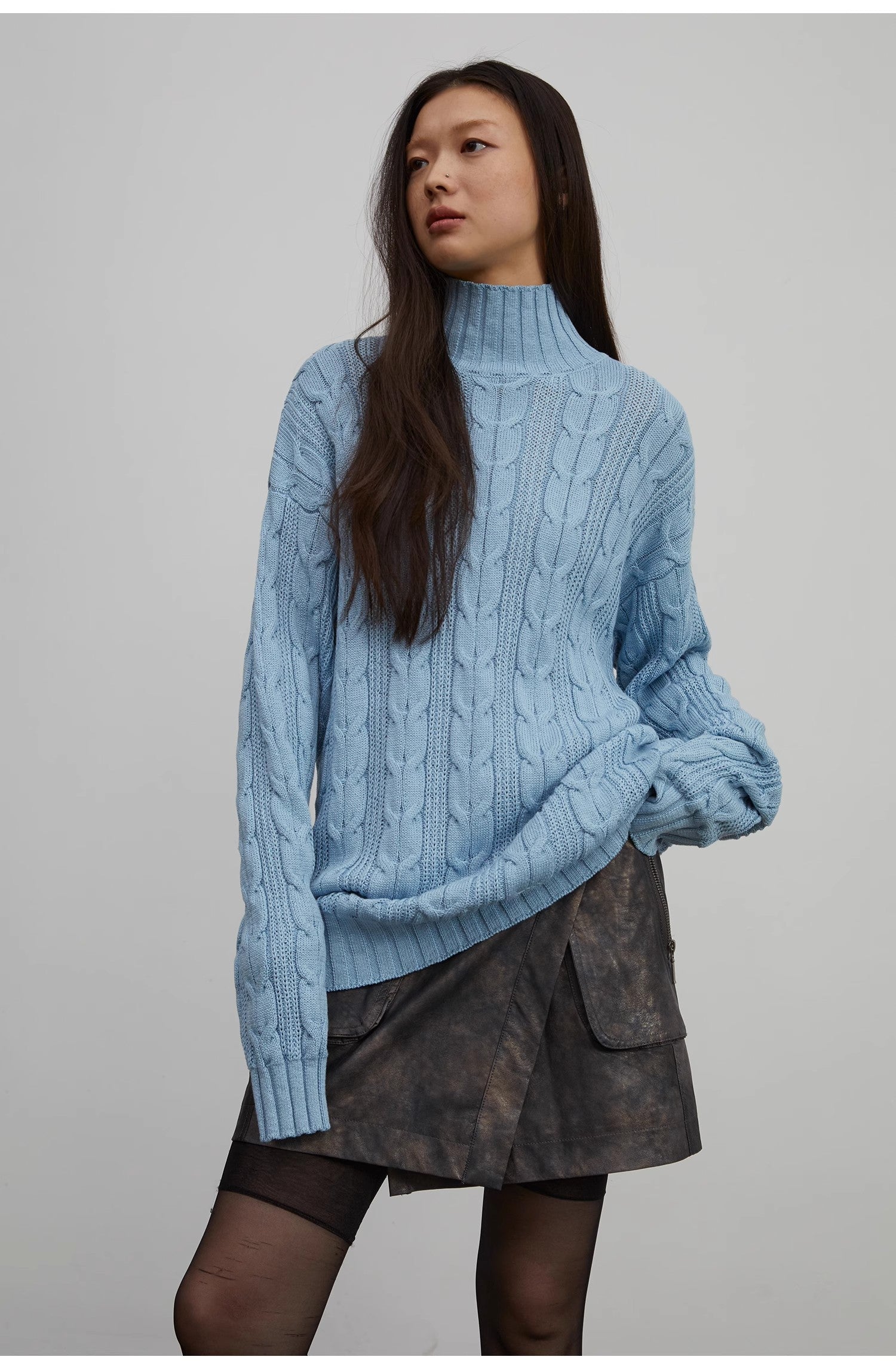 Warm family Jacquard Loose Straight Turtleneck Knit Sweater