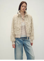 Casual stand-up collar jacket-style fluffy sheep curly hair fashionable short  bomber coat"Curly Story"