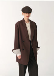 Women's high-density fine silk wool peaked lapel suit jacket