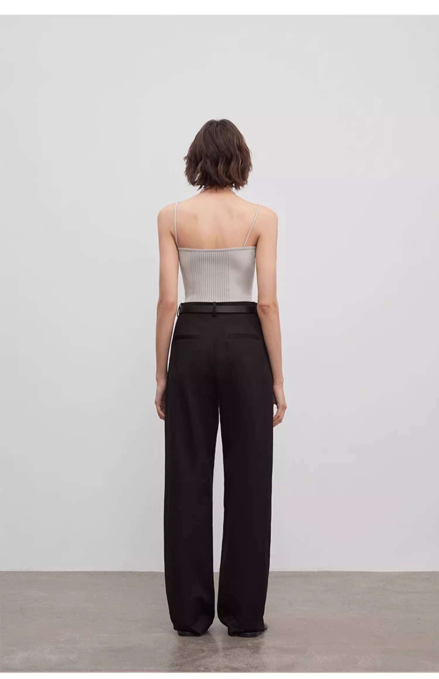 Spliced double-pleat wide-leg trousers straight-leg trousers for women