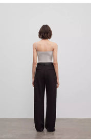 Spliced double-pleat wide-leg trousers straight-leg trousers for women