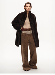 "Vintage Walk" Retro nostalgic chenille suede mid-rise cashew smudge print scimitar pants