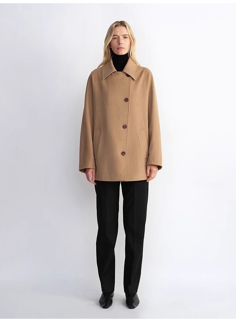 "Fleeting Memories" cashmere sheep wool retro loose bat sleeve short wool coat