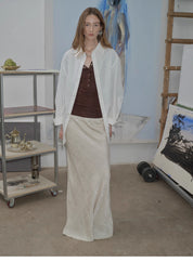 Loose casual standing straight silhouette deconstructed waist shirt “Moonlight Vermilion”