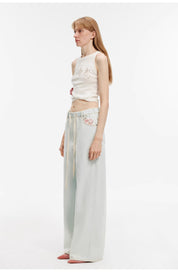 "Mint Whisper" luxury brand same version Turkish imported washed sports style wide-leg jeans spring and summer