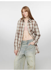 "Tea Grid" high-quality high-count cotton loose retro plaid shirt