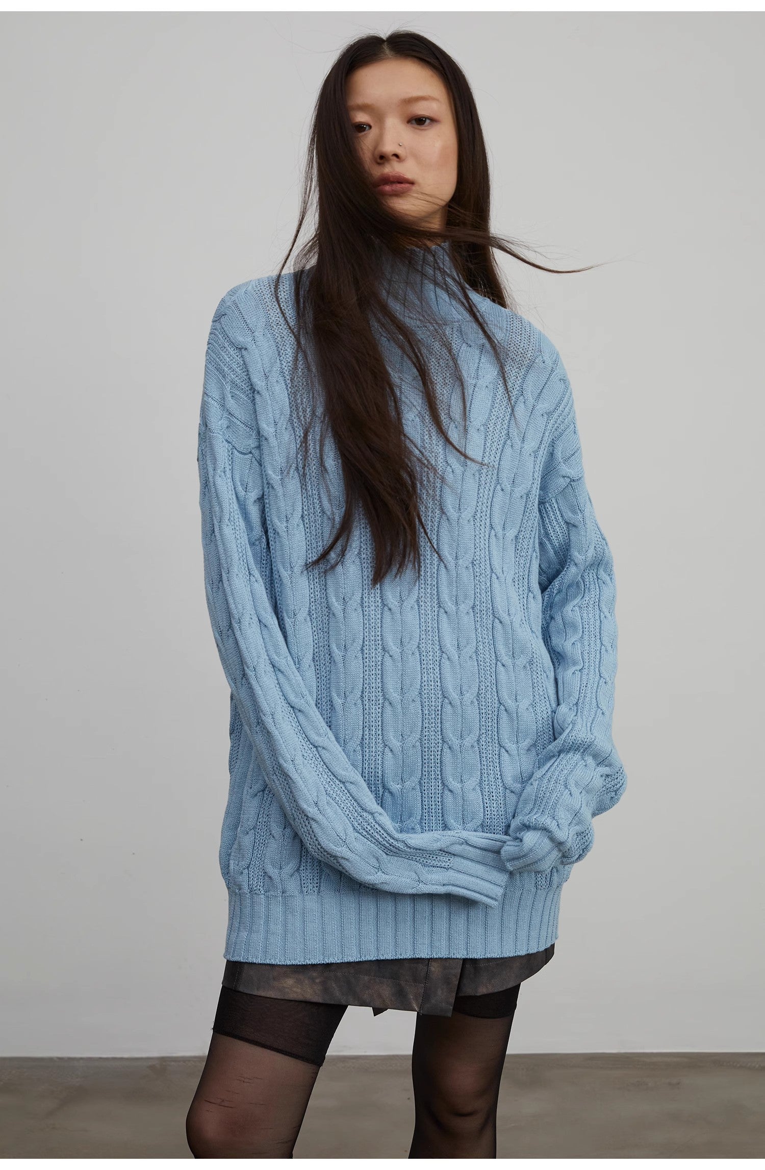 Warm family Jacquard Loose Straight Turtleneck Knit Sweater