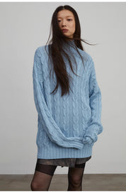 Warm family Jacquard Loose Straight Turtleneck Knit Sweater