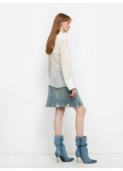 "Hazy Moonlight" Silk Chiffon Light and Hazy Feeling Cool Drape Lace-up Sun Protection Shirt Summer