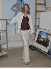 Loose casual standing straight silhouette deconstructed waist shirt “Moonlight Vermilion”