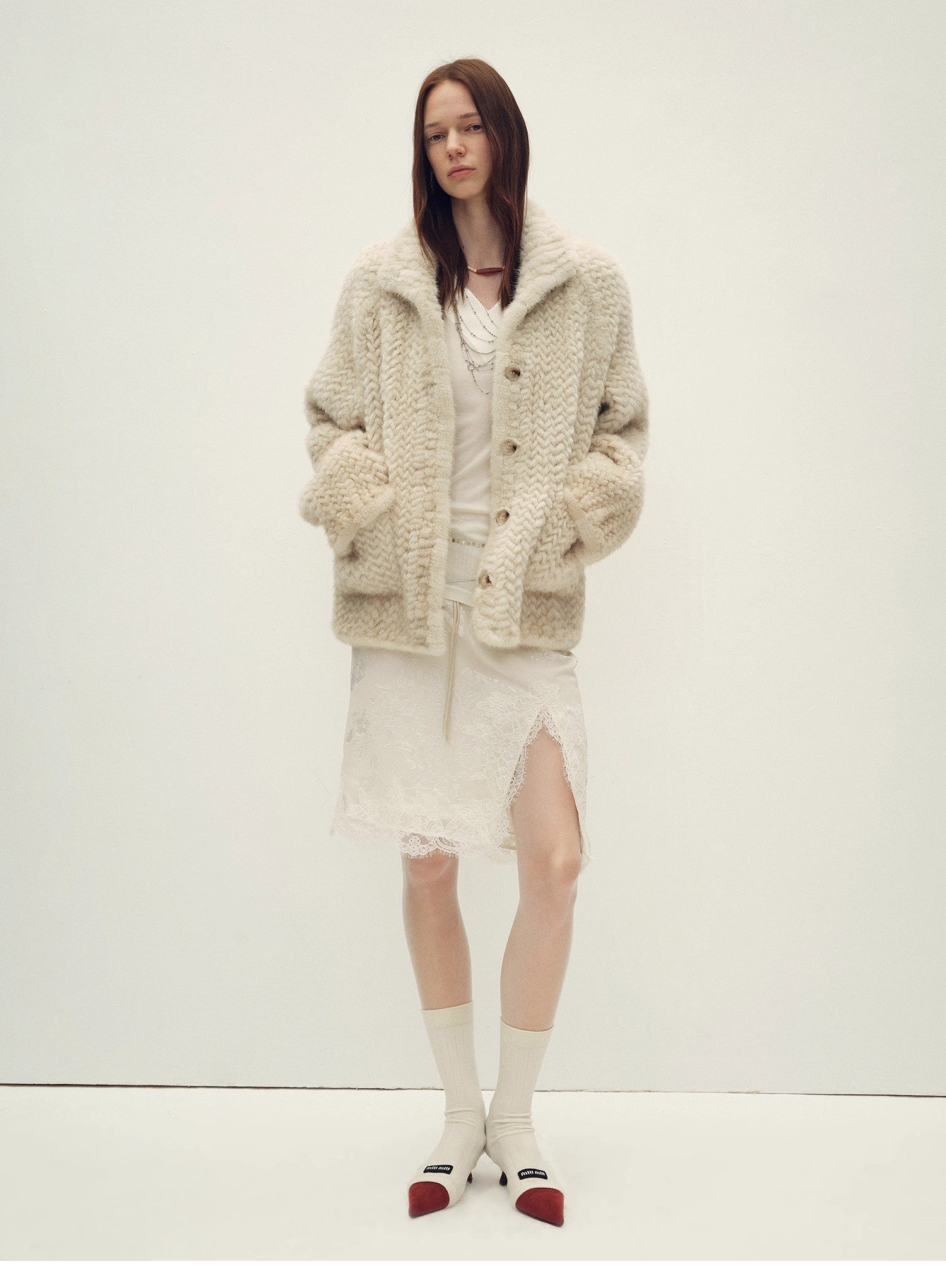 Imported velvet stand-up lapel hand-woven mink fur coat "Hokkaido Dreamweaver"
