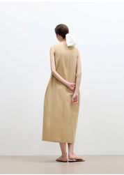 "Deyanuo" hemp three-dimensional hourglass sleeveless round neck loose slim dress for women