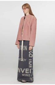 Imported Vintage Suede Lambskin Leather Jacket, Short-Cropped Genuine Leather Blazer "Sweet Cherry Party"