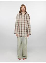 "Tea Grid" high-quality high-count cotton loose retro plaid shirt