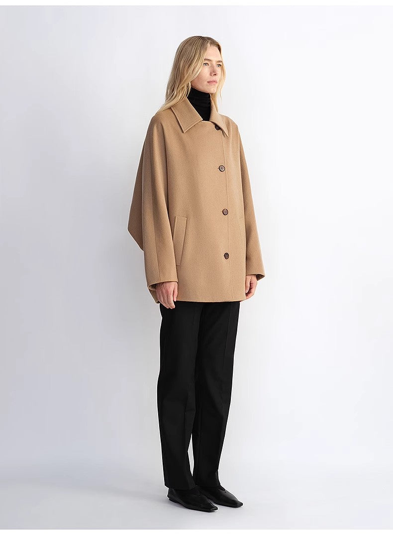 "Fleeting Memories" cashmere sheep wool retro loose bat sleeve short wool coat