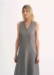 Lightweight and zero-pressure cupro linen textured anti-wrinkle V-neck sleeveless A-line dress