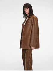 "Windsor Past" wide shoulder multi-pocket suit waxed leather jacket