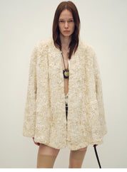 Loose-fitting two-tone gradient-dyed long woven Rex rabbit fur coat "Artistic Weaving"