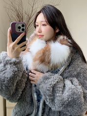 Fox fur scarf autumn and winter thickened warm pullover neck scarf