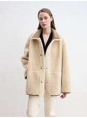 “Vintage Manor”High Quality Wool Contrast Lapel Reversible Artificial Compound Suede Shearling jacket