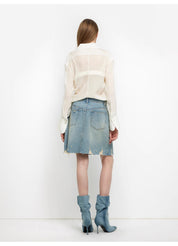 "Hazy Moonlight" Silk Chiffon Light and Hazy Feeling Cool Drape Lace-up Sun Protection Shirt Summer