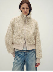 Casual stand-up collar jacket-style fluffy sheep curly hair fashionable short  bomber coat"Curly Story"