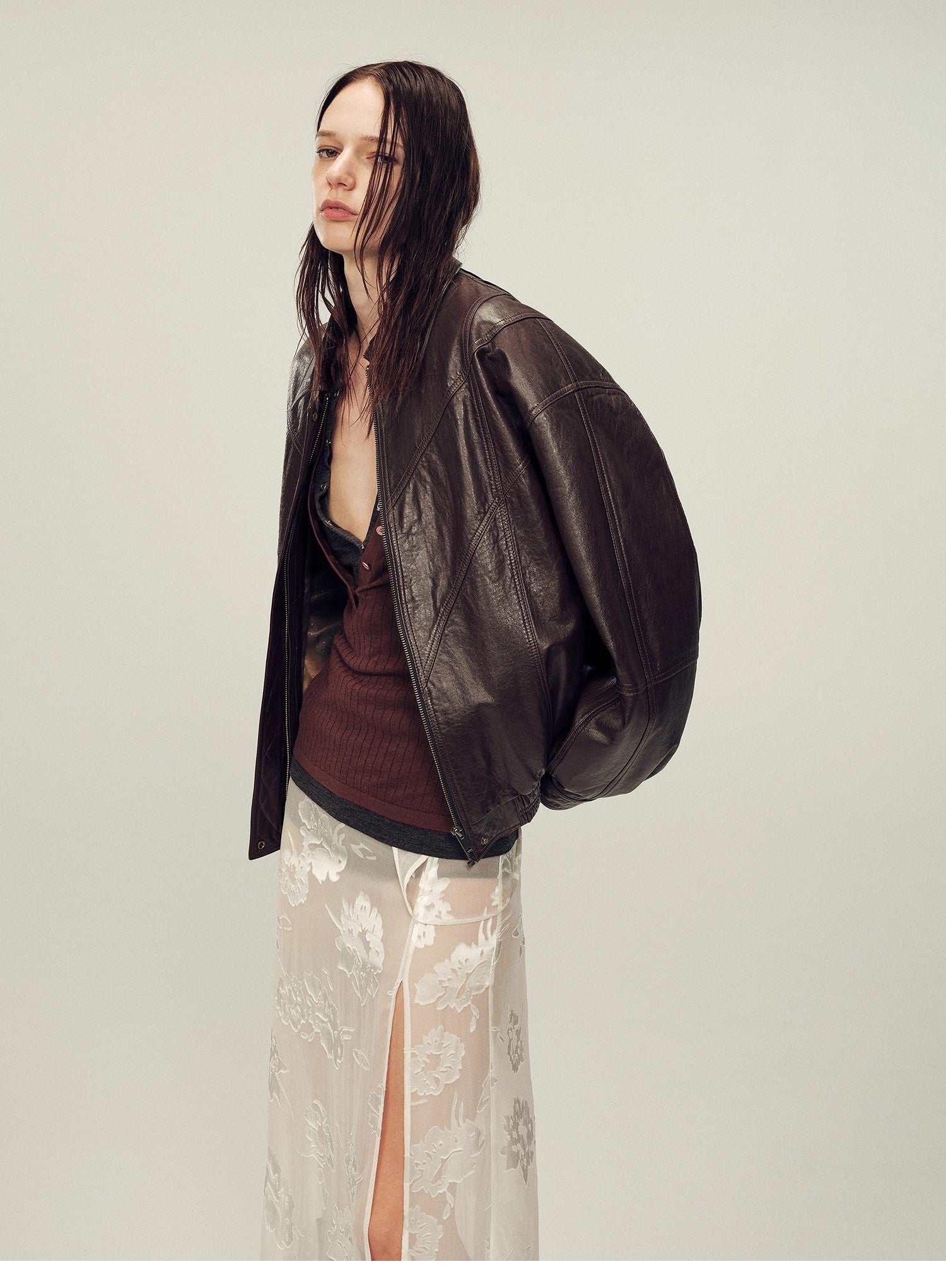 Suede top-grain sheepskin lapel genuine leather jacket