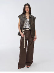 "Barn Feelings" Vintage distressed vegetable tanned sheepskin sleeves removable two-way genuine leather jacket