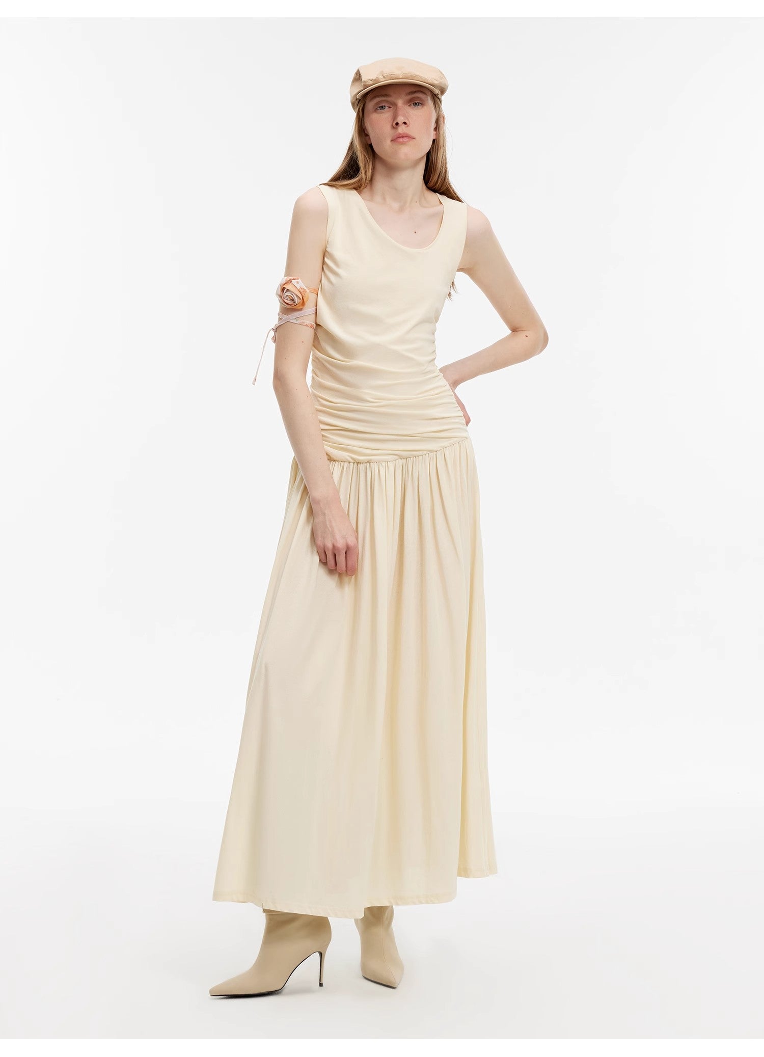 "Casual Commuting" light luxury mercerized cotton special-shaped collar waist irregular lazy long dress