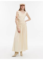 "Casual Commuting" light luxury mercerized cotton special-shaped collar waist irregular lazy long dress