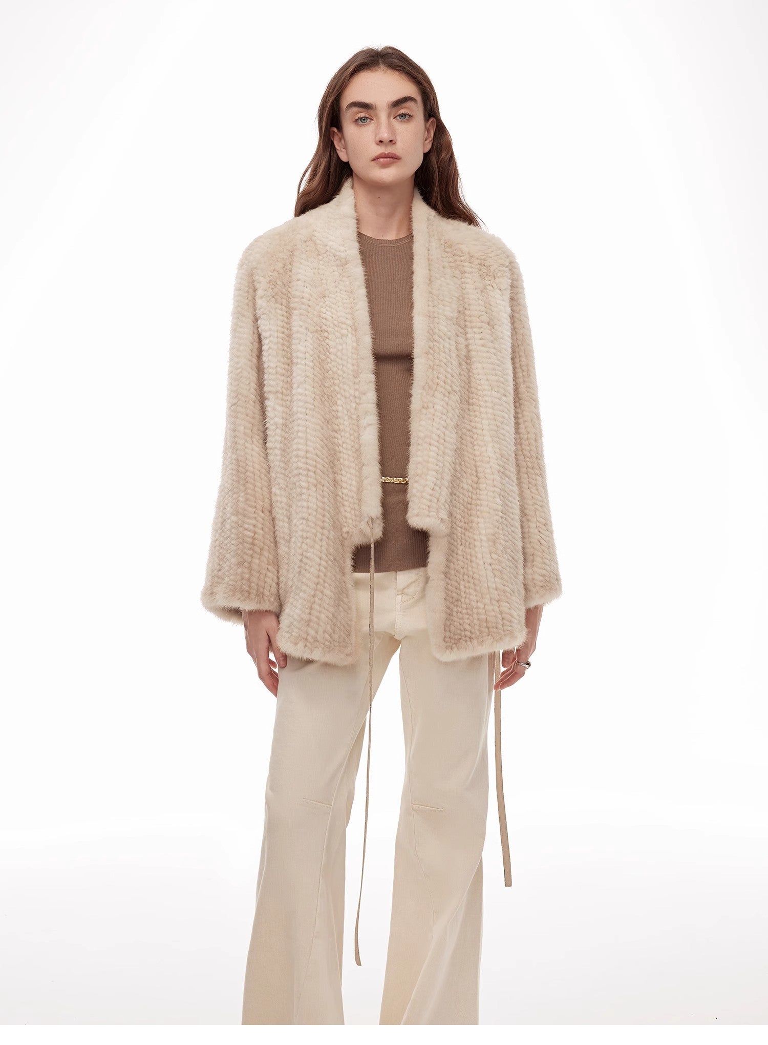 "Texture Mink" Lightweight and Warm, Handcrafted Double-sided Knitted Loose Mink Fur Coat for Women