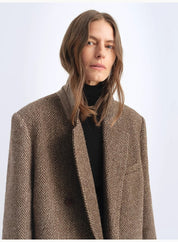 "Desert City" Italian imported wool blended herringbone pattern woolen coat for women autumn and winter