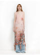 Acetate Mulberry Silk V-Neck Ruffled Draped Twist Strap Summer Dress "Rosy Ombre"
