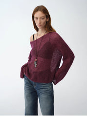 "Sparkling Spring" Mohair Blended Fancy Yarn Boat Neck Sequin Hollow Sweater Top