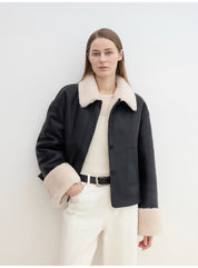 Slightly Sweet Latte Furry Lapel Casual Straight Shearling Jacket